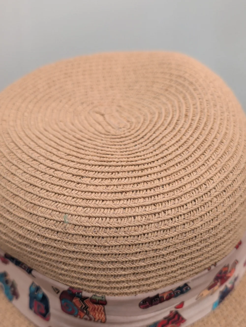 Laurel Burch Brim Straw Sun Hat with Decorative Scarf - Beige